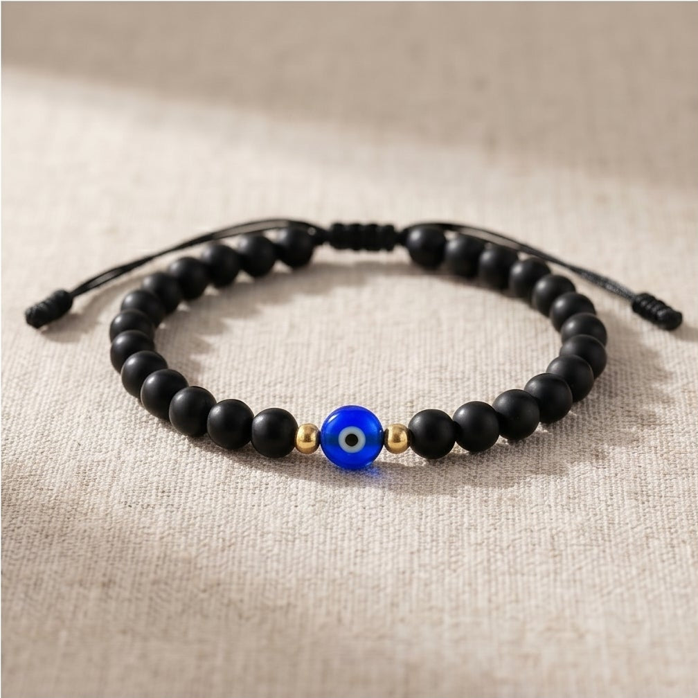 Pulsera Ónix + Ojo Turco – Protección y Energía 💙