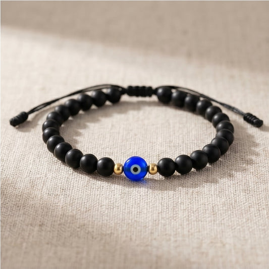 Pulsera Ónix + Ojo Turco – Protección y Energía 💙